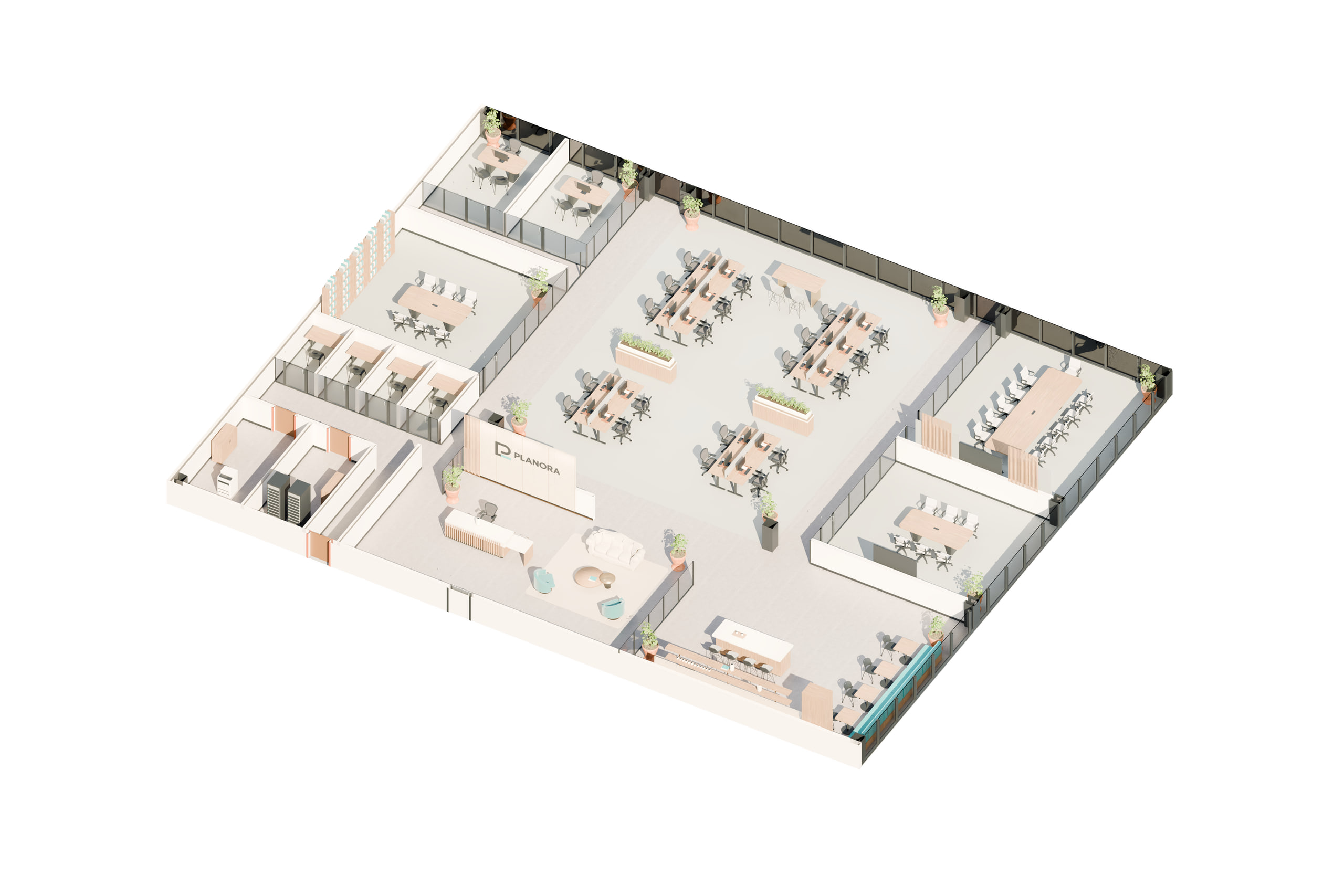 Cutaway view of the PLANORA concept office.